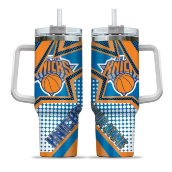 personalized new york knicks arrow burst blue curved tumbler best selling 1.webp