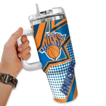 personalized new york knicks arrow burst blue curved tumbler fashion forward 1.webp