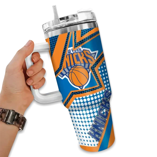personalized new york knicks arrow burst blue curved tumbler fashion forward 1.webp