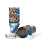 personalized new york knicks arrow burst blue curved tumbler best selling 1.webp