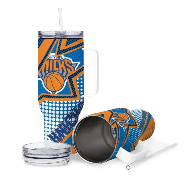 personalized new york knicks arrow burst blue curved tumbler high quality 1.webp