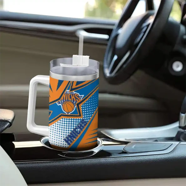 personalized new york knicks arrow burst blue curved tumbler trendy 1.webp