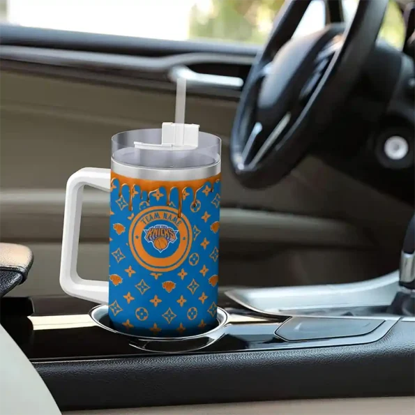 personalized new york knicks bullseye drips blue curved tumbler trendy 1.webp
