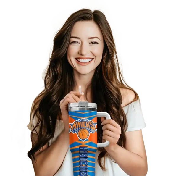 personalized new york knicks chevron layers blue curved tumbler premium grade 1.webp