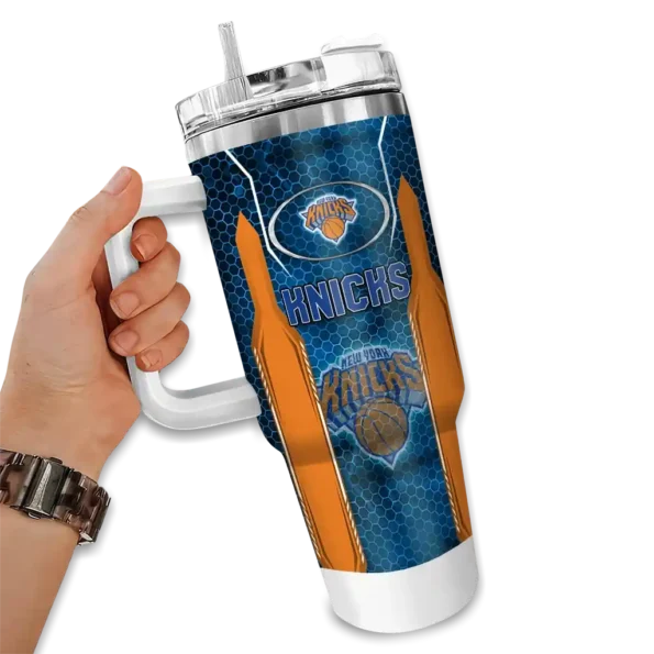 personalized new york knicks hexagon armor blue curved tumbler fashion forward 1.webp