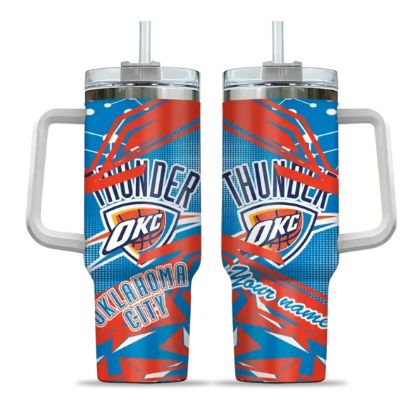 personalized oklahoma city thunder abstract paths blue curved tumbler best selling 1.webp