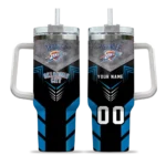 personalized oklahoma city thunder arrow armor blue black curved tumbler best selling 1.webp