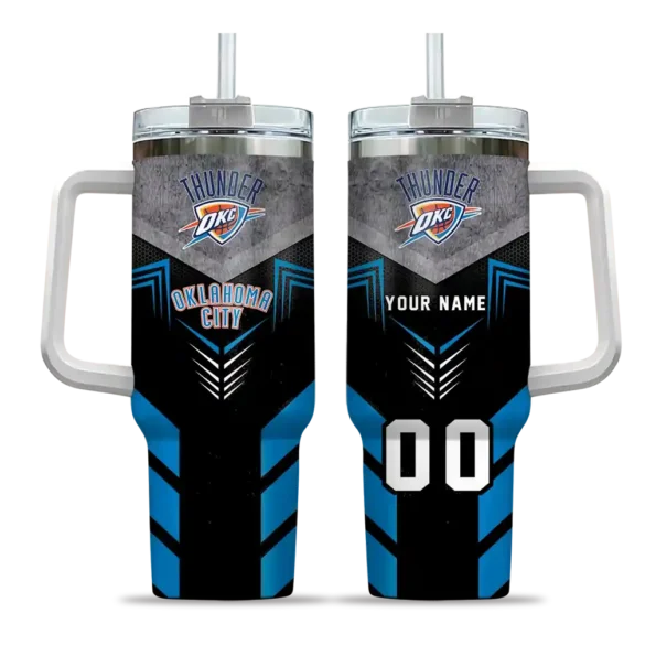 personalized oklahoma city thunder arrow armor blue black curved tumbler best selling 1.webp