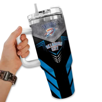personalized oklahoma city thunder arrow armor blue black curved tumbler fashion forward 1.webp
