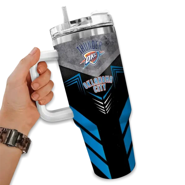 personalized oklahoma city thunder arrow armor blue black curved tumbler fashion forward 1.webp