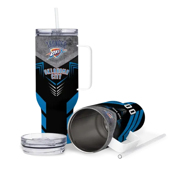 personalized oklahoma city thunder arrow armor blue black curved tumbler high quality 1.webp