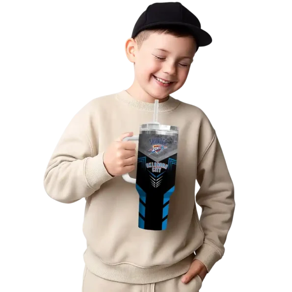 personalized oklahoma city thunder arrow armor blue black curved tumbler latest model 1.webp