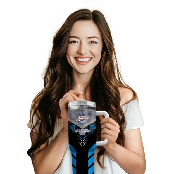 personalized oklahoma city thunder arrow armor blue black curved tumbler premium grade 1.webp