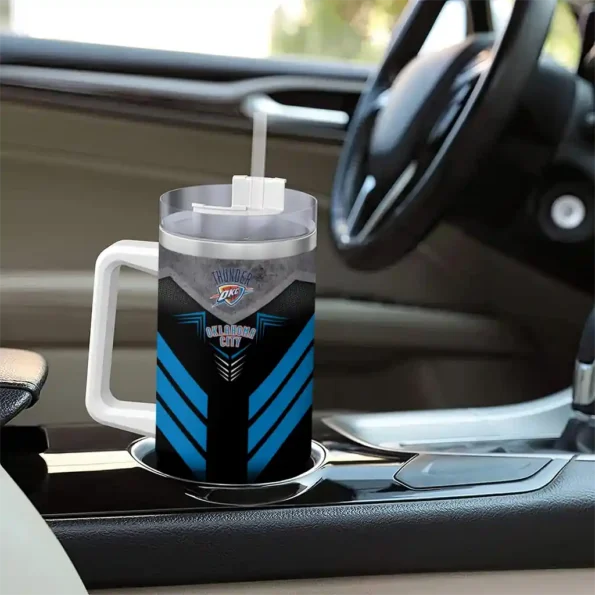 personalized oklahoma city thunder arrow armor blue black curved tumbler trendy 1.webp