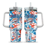 personalized oklahoma city thunder camo mashup blue white curved tumbler best selling 1.webp