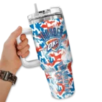 personalized oklahoma city thunder camo mashup blue white curved tumbler best selling 1.webp