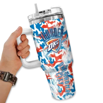 personalized oklahoma city thunder camo mashup blue white curved tumbler fashion forward 1.webp