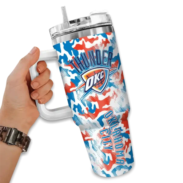 personalized oklahoma city thunder camo mashup blue white curved tumbler fashion forward 1.webp