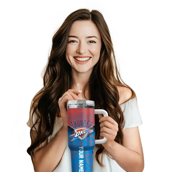 personalized oklahoma city thunder chevron stripe blue curved tumbler premium grade 1.webp