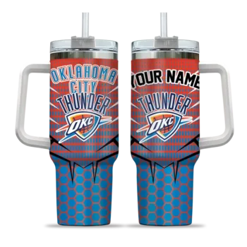 personalized oklahoma city thunder hex texture blue curved tumbler best selling 1.webp