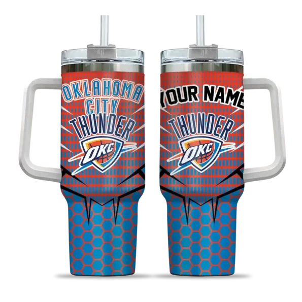 personalized oklahoma city thunder hex texture blue curved tumbler best selling 1.webp