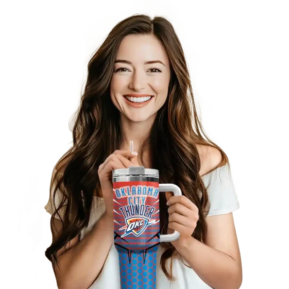 personalized oklahoma city thunder hex texture blue curved tumbler premium grade 1.webp
