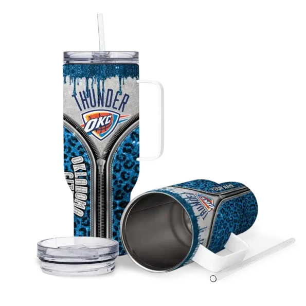 personalized oklahoma city thunder leopard zipper blue curved tumbler high quality 1.webp