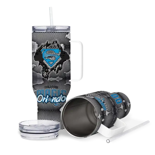 personalized orlando magic superman shield blue gray curved tumbler high quality 1.webp