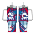 personalized philadelphia 76ers arrow burst blue curved tumbler best selling 1.webp