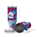 personalized philadelphia 76ers arrow burst blue curved tumbler best selling 1.webp