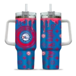 personalized philadelphia 76ers bullseye drips blue curved tumbler best selling 1.webp