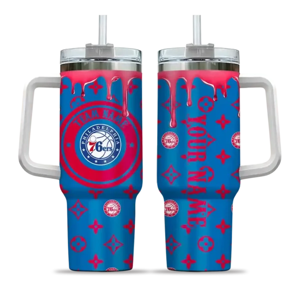personalized philadelphia 76ers bullseye drips blue curved tumbler best selling 1.webp