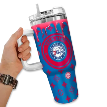 personalized philadelphia 76ers bullseye drips blue curved tumbler fashion forward 1.webp