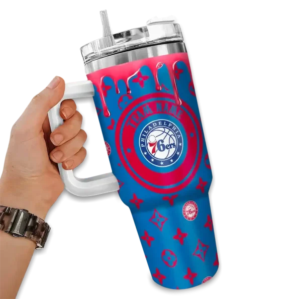 personalized philadelphia 76ers bullseye drips blue curved tumbler fashion forward 1.webp