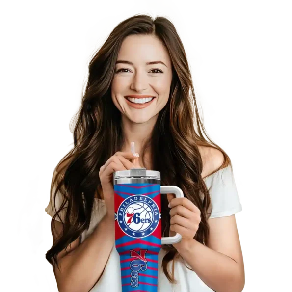 personalized philadelphia 76ers chevron layers blue curved tumbler premium grade 1.webp