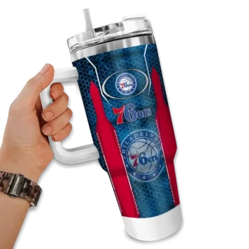 personalized philadelphia 76ers hexagon armor blue curved tumbler fashion forward 1.webp