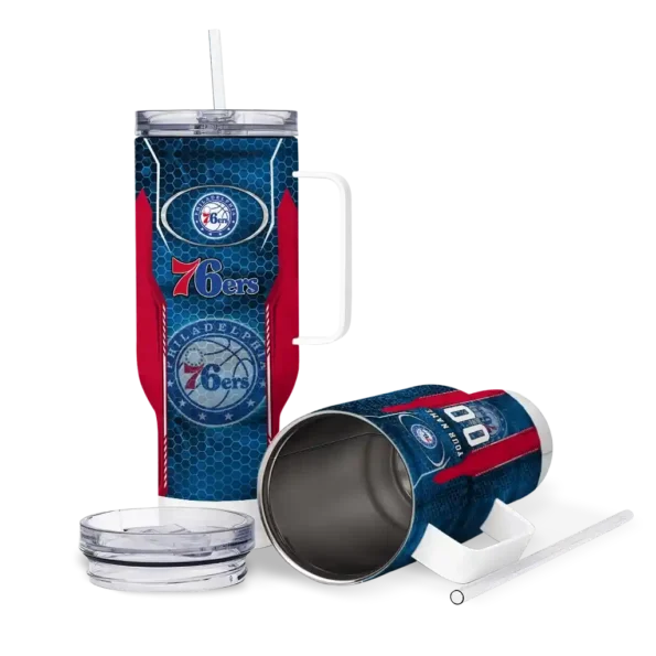 personalized philadelphia 76ers hexagon armor blue curved tumbler high quality 1.webp