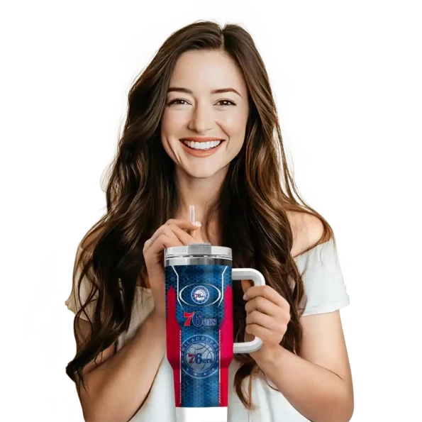 personalized philadelphia 76ers hexagon armor blue curved tumbler premium grade 1.webp