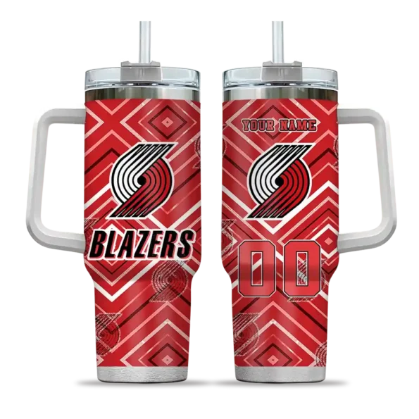personalized portland trail blazers bold diamonds red curved tumbler best selling 1.webp