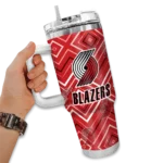 personalized portland trail blazers bold diamonds red curved tumbler best selling 1.webp