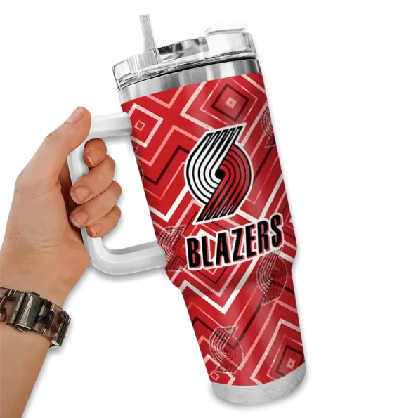 personalized portland trail blazers bold diamonds red curved tumbler fashion forward 1.webp