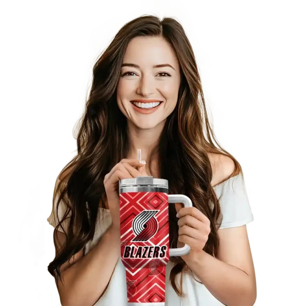 personalized portland trail blazers bold diamonds red curved tumbler premium grade 1.webp