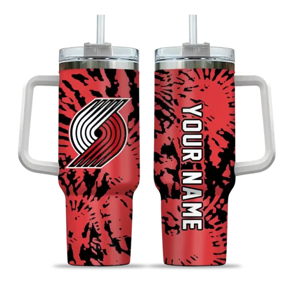 personalized portland trail blazers burst swirl red curved tumbler best selling 1.webp