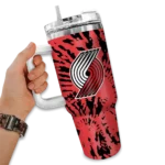personalized portland trail blazers burst swirl red curved tumbler best selling 1.webp