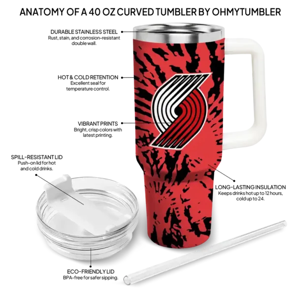 personalized portland trail blazers burst swirl red curved tumbler new arrival 1.webp