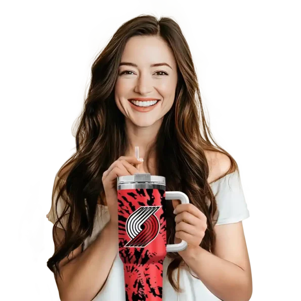 personalized portland trail blazers burst swirl red curved tumbler premium grade 1.webp