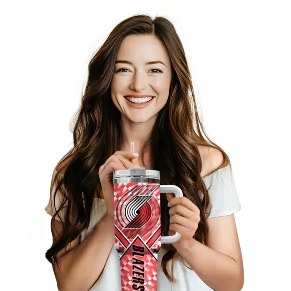 personalized portland trail blazers chevron angle red curved tumbler premium grade 1.webp
