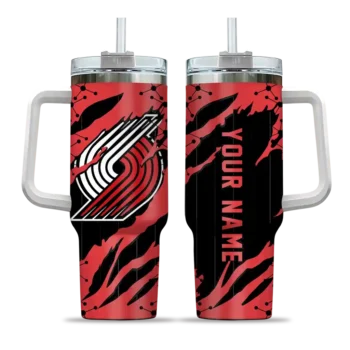 personalized portland trail blazers claw cut red black curved tumbler best selling 1.webp