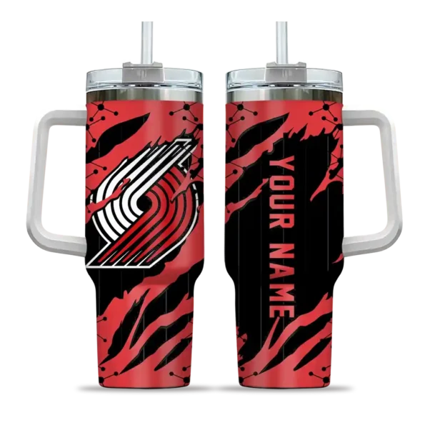 personalized portland trail blazers claw cut red black curved tumbler best selling 1.webp