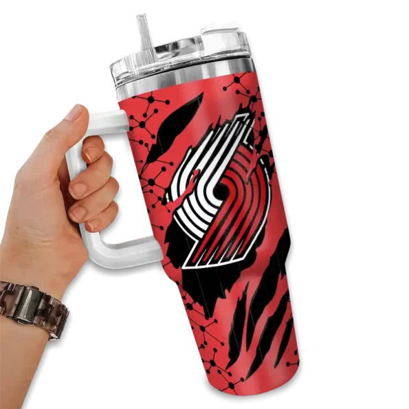 personalized portland trail blazers claw cut red black curved tumbler fashion forward 1.webp